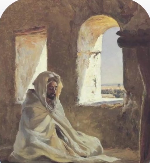 Peinture d’un homme en méditation près d’une fenêtre